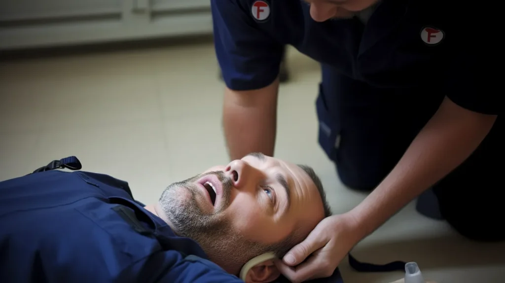 Man receiving first aid after suffering a cardiac arrest, representing On6 TEAM's 'First Aid for All' training course