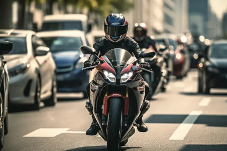 Riders with motorcycle in the town, representing On6 TEAM's Safe Riding Seminar.